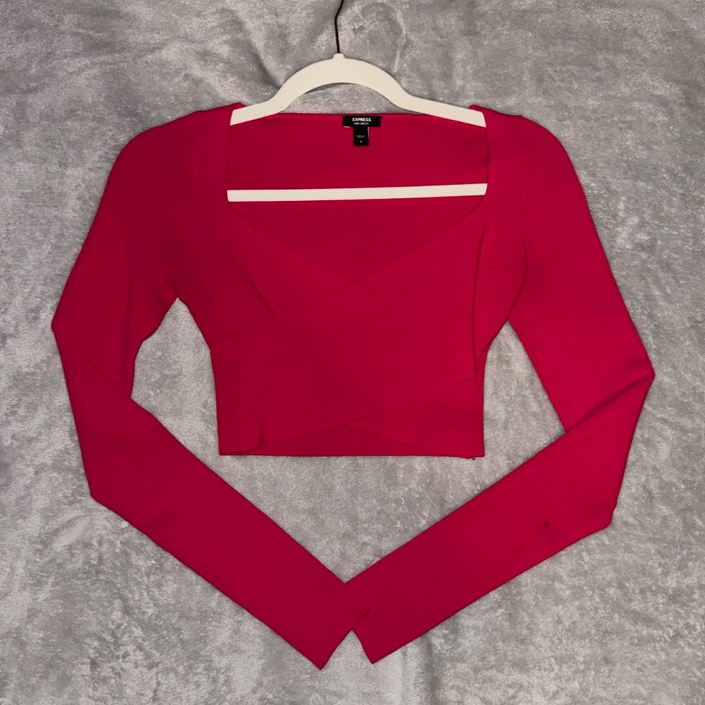Express hot pink crop top with criss cross front